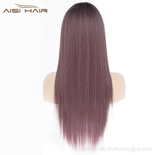 Aisi Hair Party Cosplay Popular Wholesale Vendor Long Silky Straight Ombre Purple Wig For Black Women Synthetic Hair Wigs